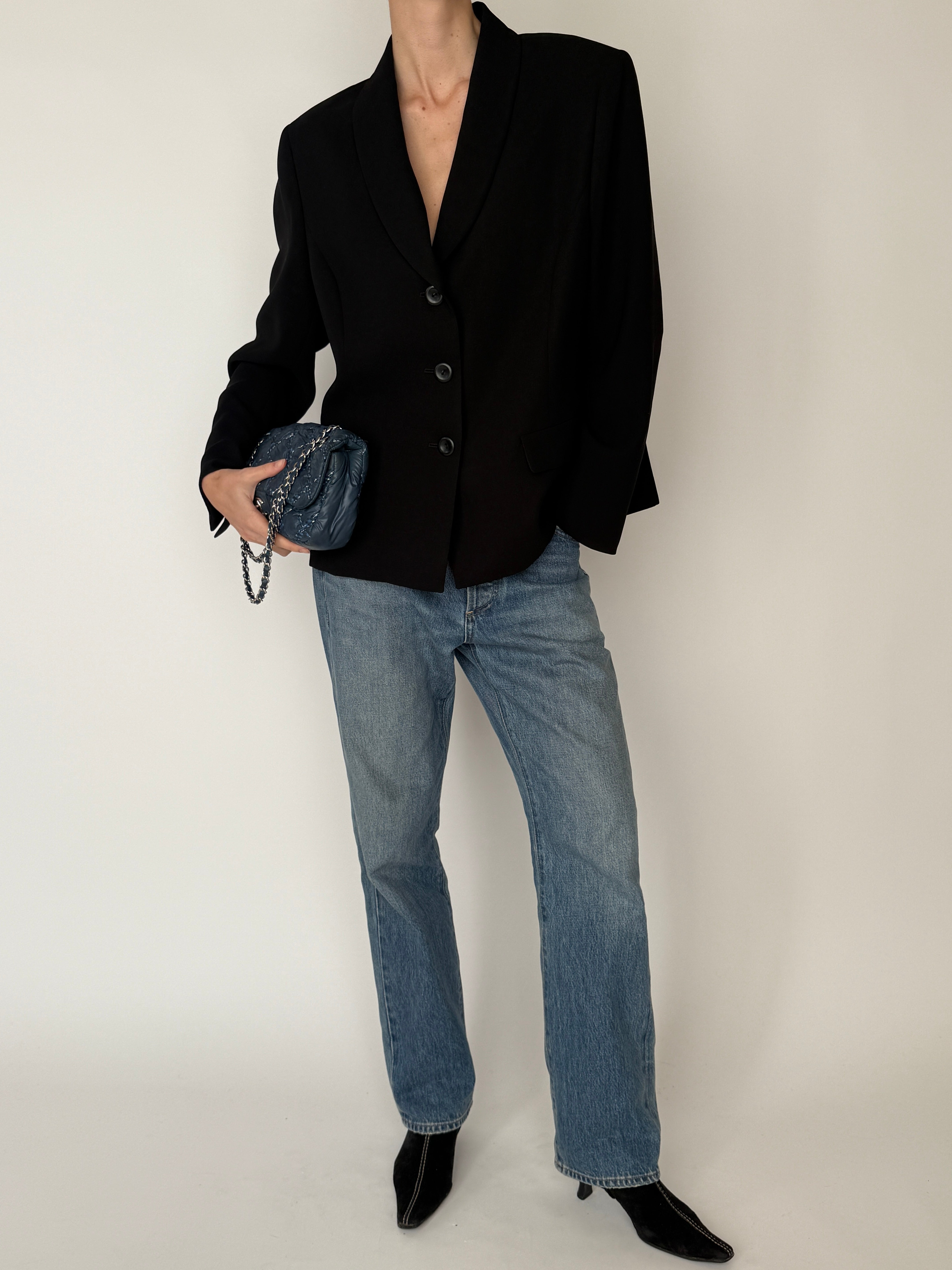 Vintage classic black structured blazer full outfit view