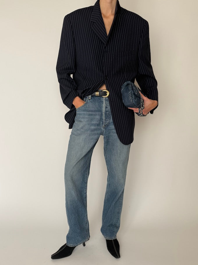 Vintage Pinstripe Blazer Navy 6639