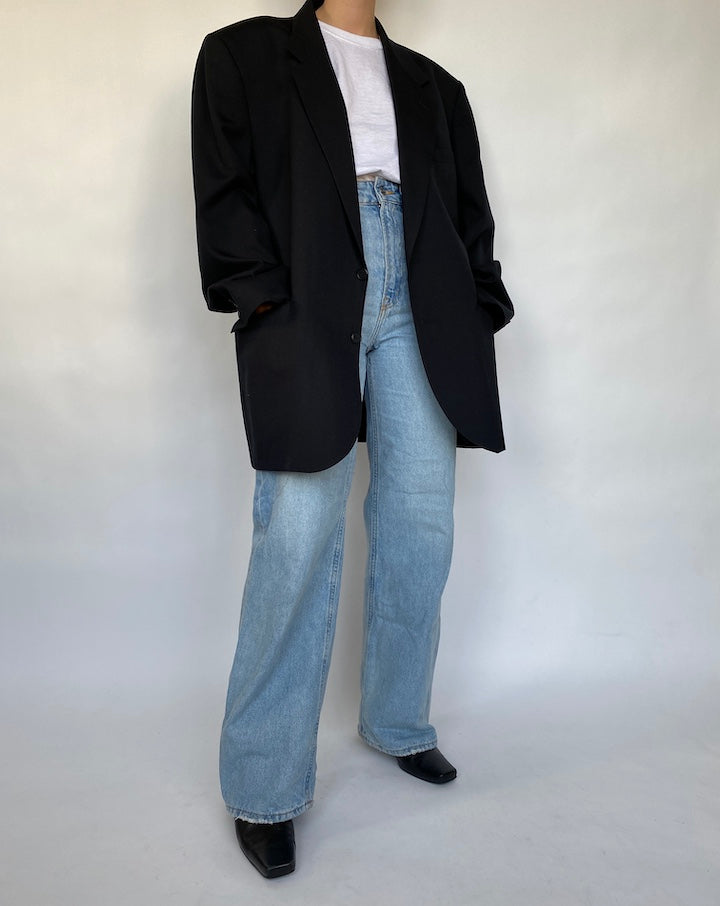 VINTAGE BLACK OVERSIZED WOOL BLAZER 414