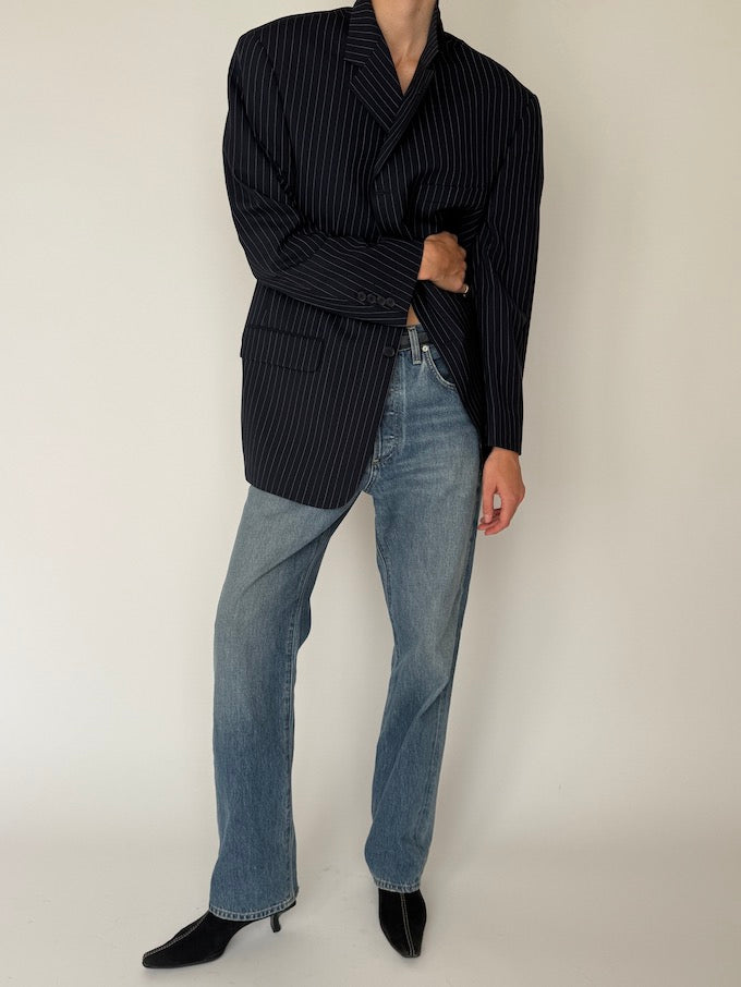Vintage Pinstripe Blazer Navy 6639