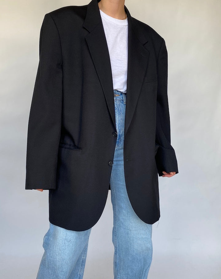 VINTAGE BLACK OVERSIZED WOOL BLAZER 414