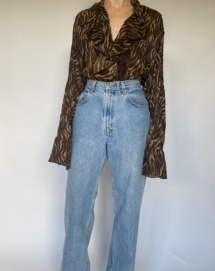 VINTAGE ANIMAL PRINTED OVERSIZED BLOUSE 2906