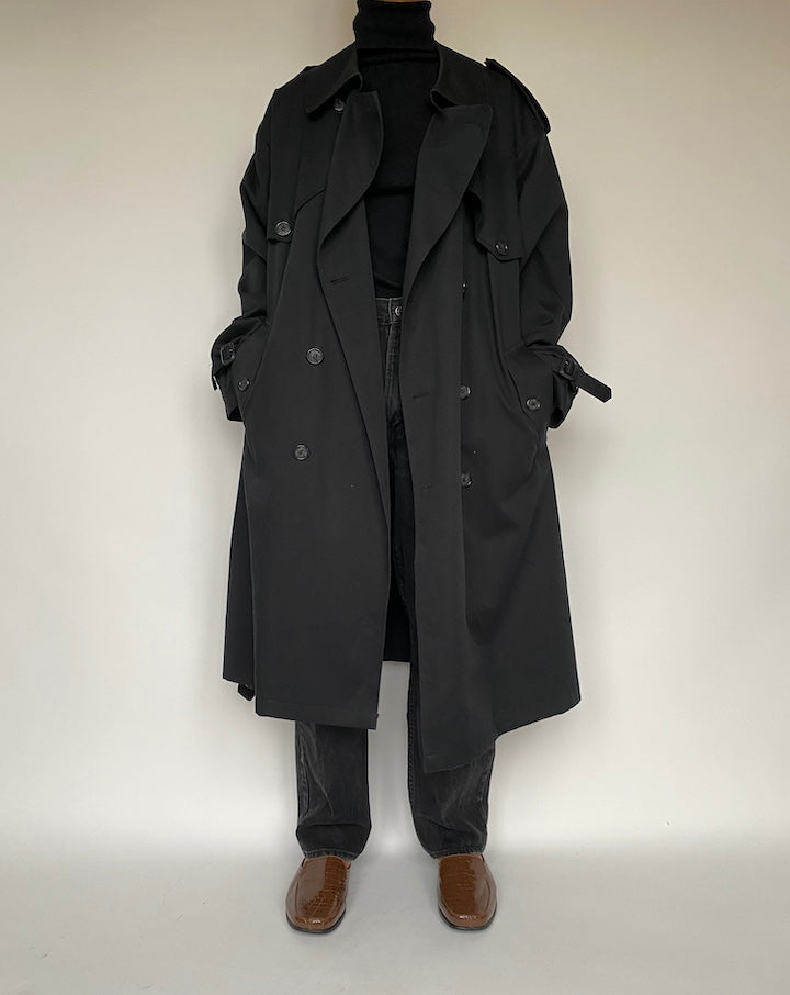 VINTAGE OVERSIZED BLACK TRENCH COAT 1628