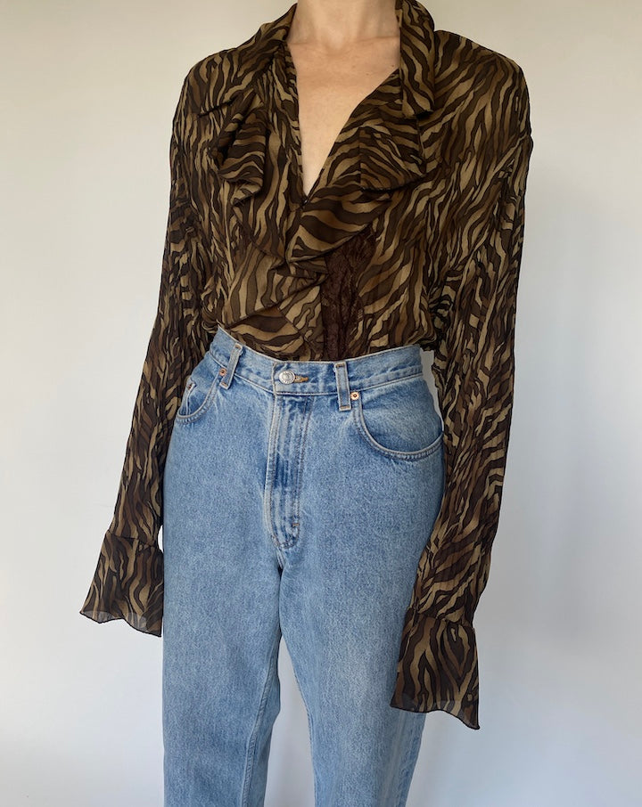 VINTAGE ANIMAL PRINTED OVERSIZED BLOUSE 2906