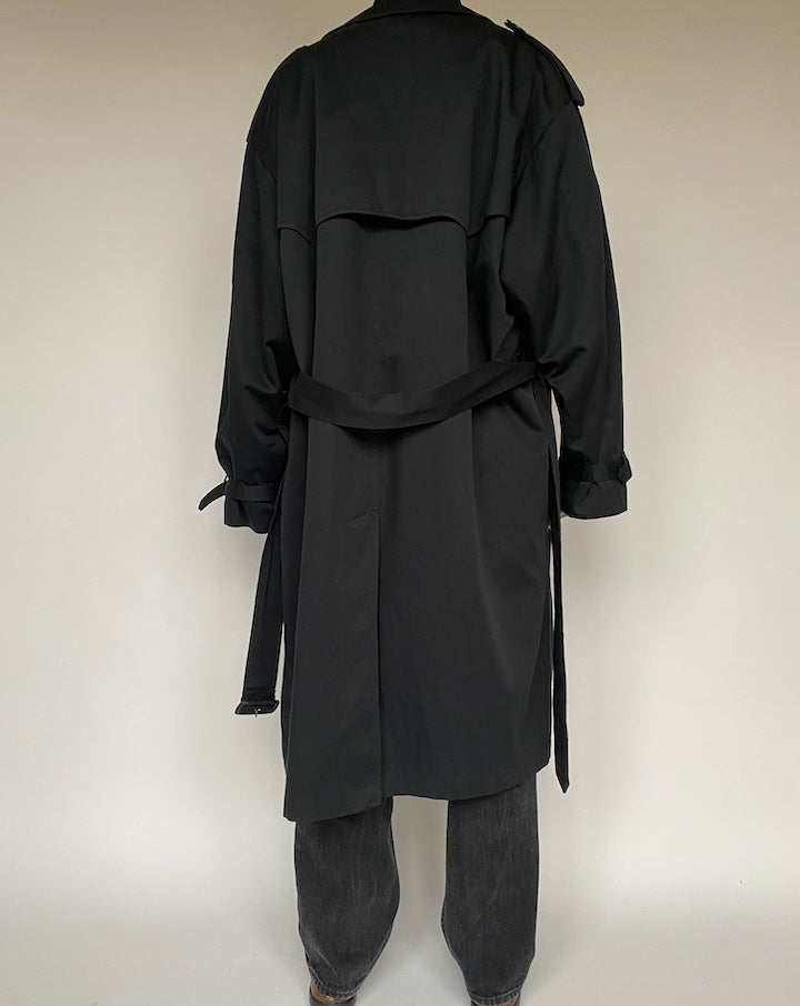VINTAGE OVERSIZED BLACK TRENCH COAT 1628