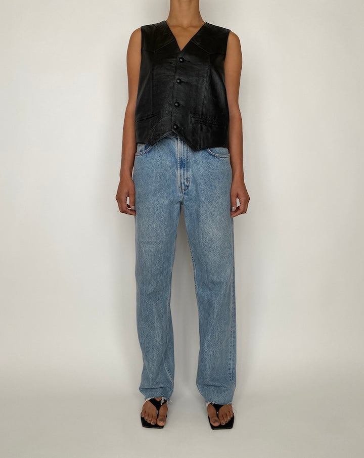 VINTAGE BLACK LEATHER VEST 2414