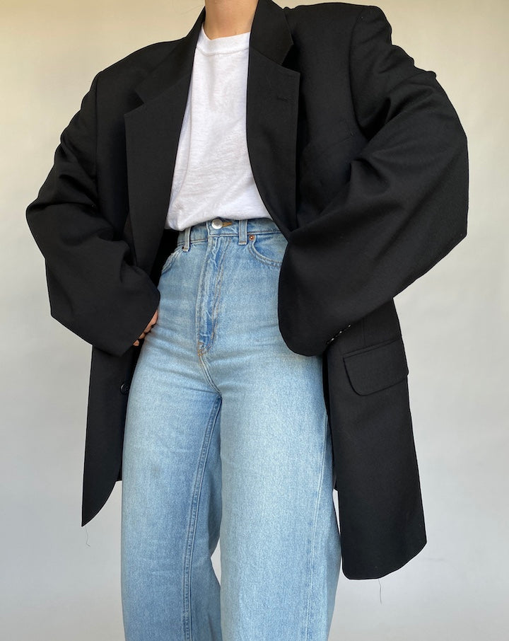 VINTAGE BLACK OVERSIZED WOOL BLAZER 414