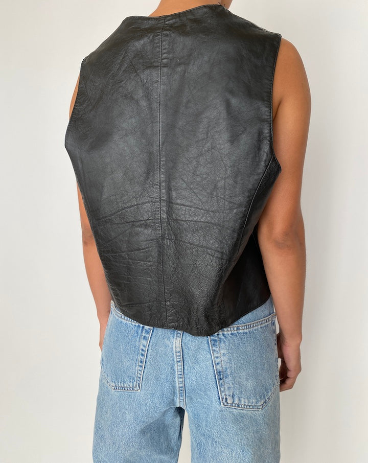 VINTAGE BLACK LEATHER VEST 2414