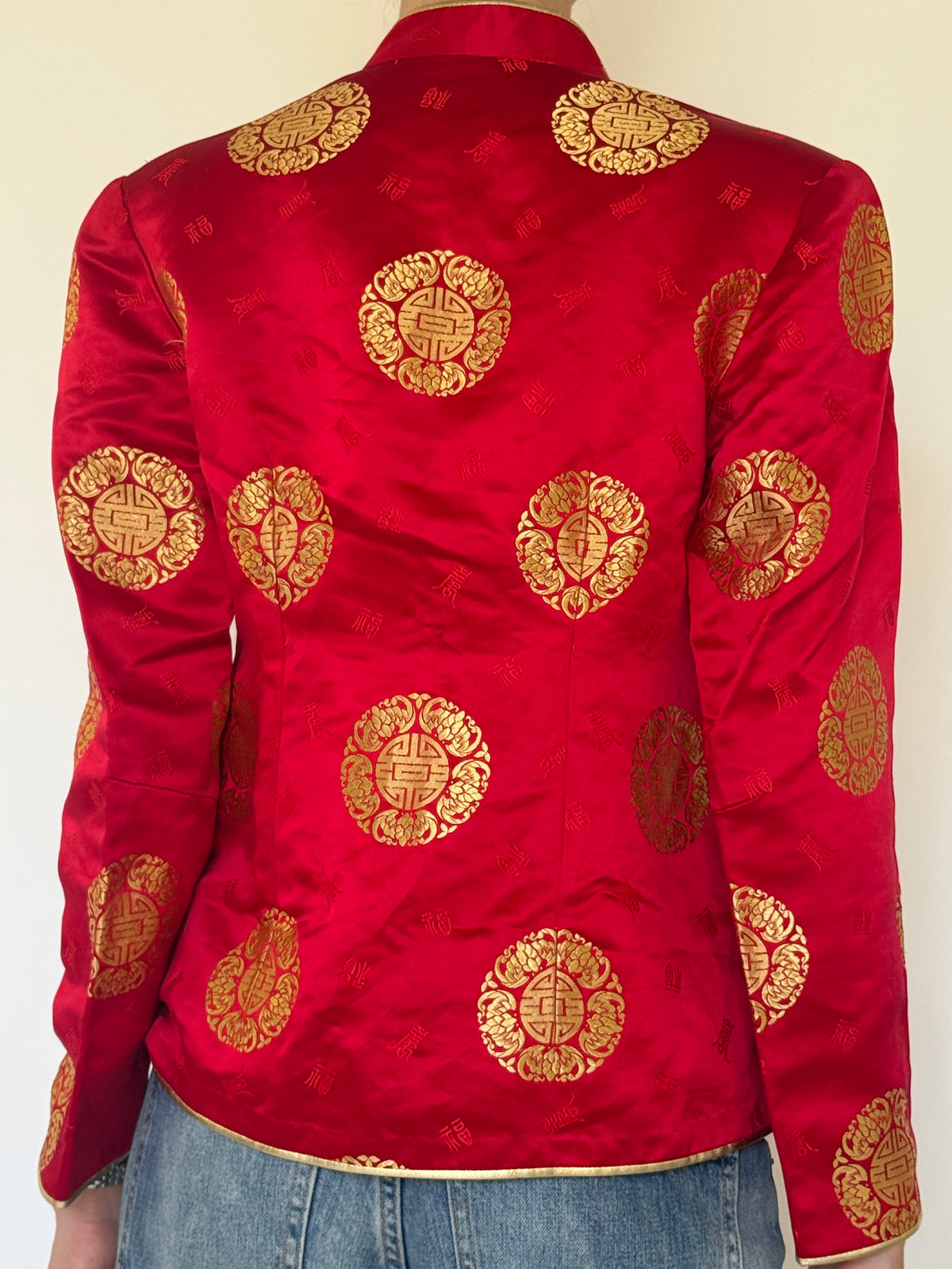 Vintage red brocade jacket back view