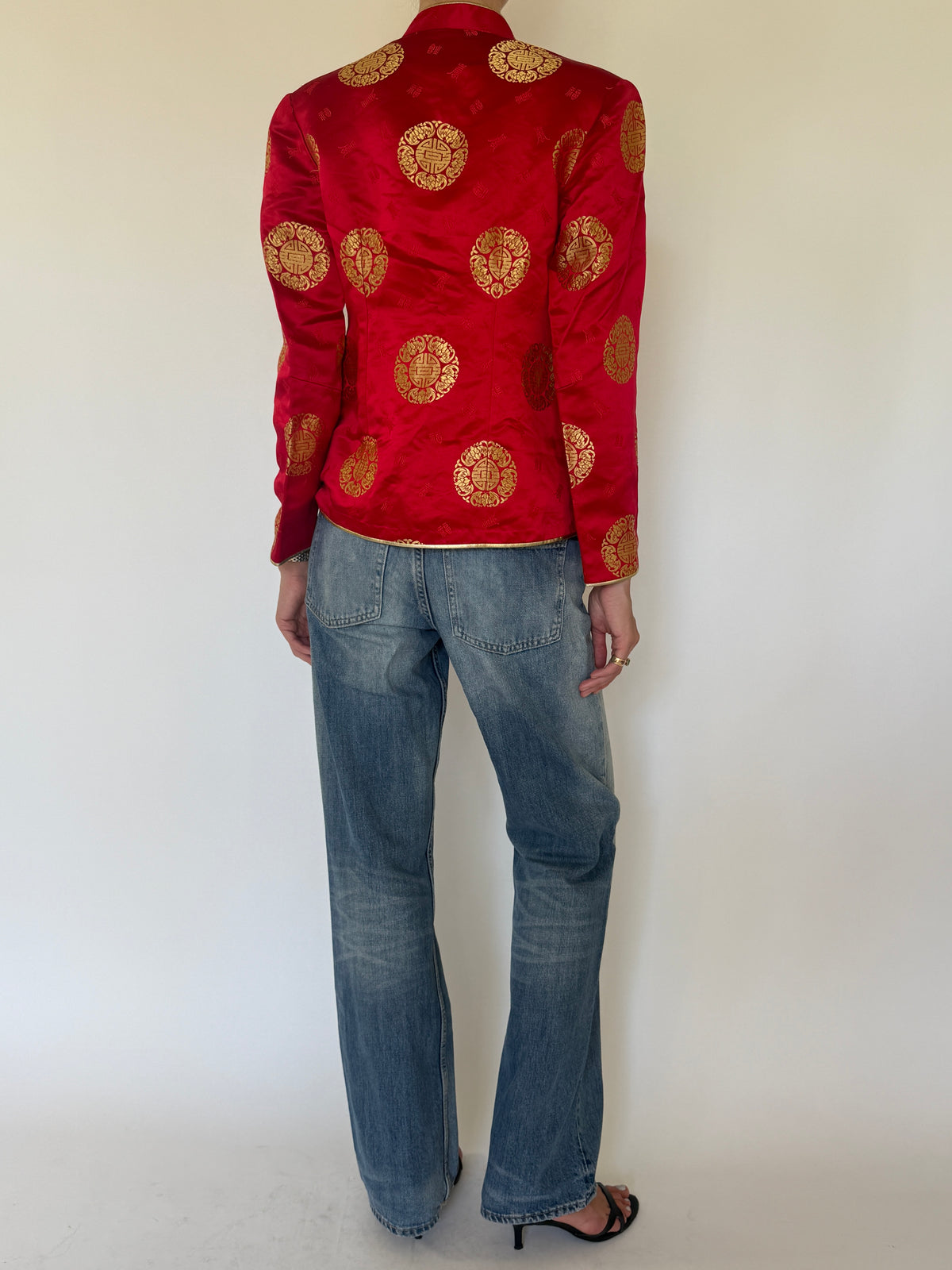Vintage red brocade jacket back view