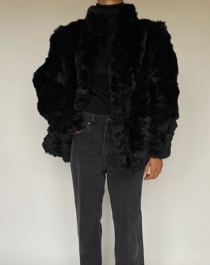 VINTAGE BLACK FUR JACKET 1303 5