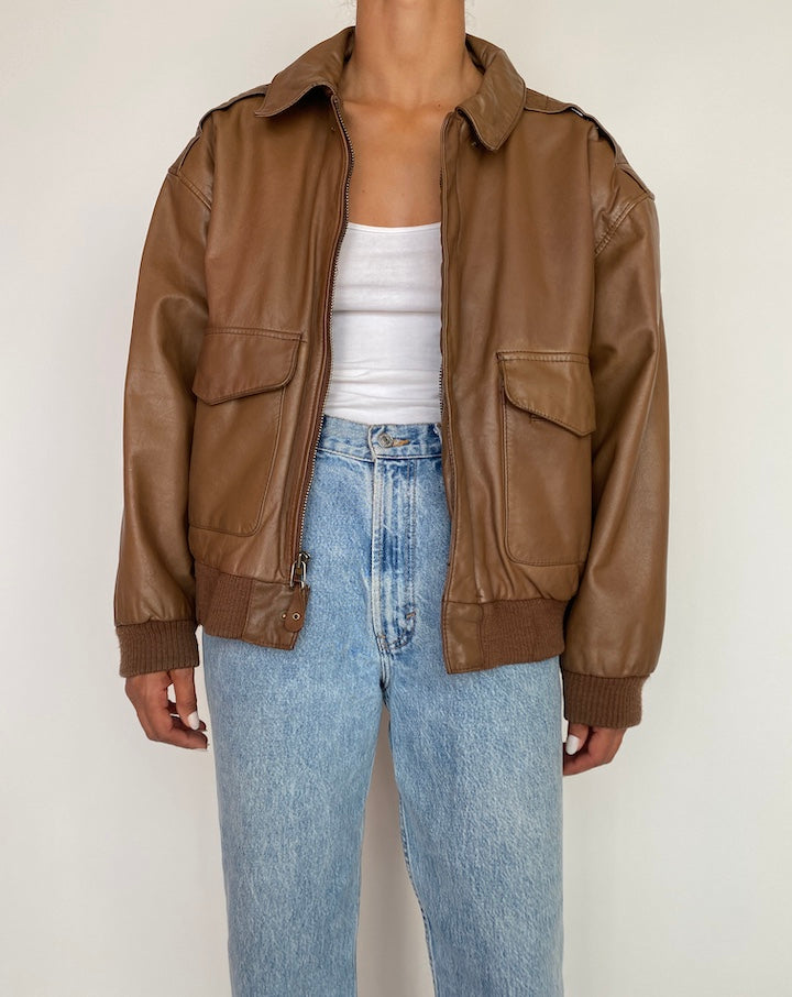 VINTAGE BOXY BROWN LEATHER JACKET 2985