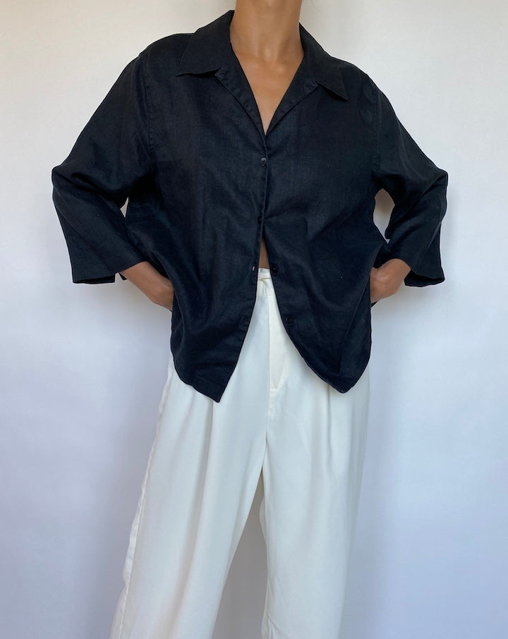 VINAGE BLACK LINEN SHIRT 684