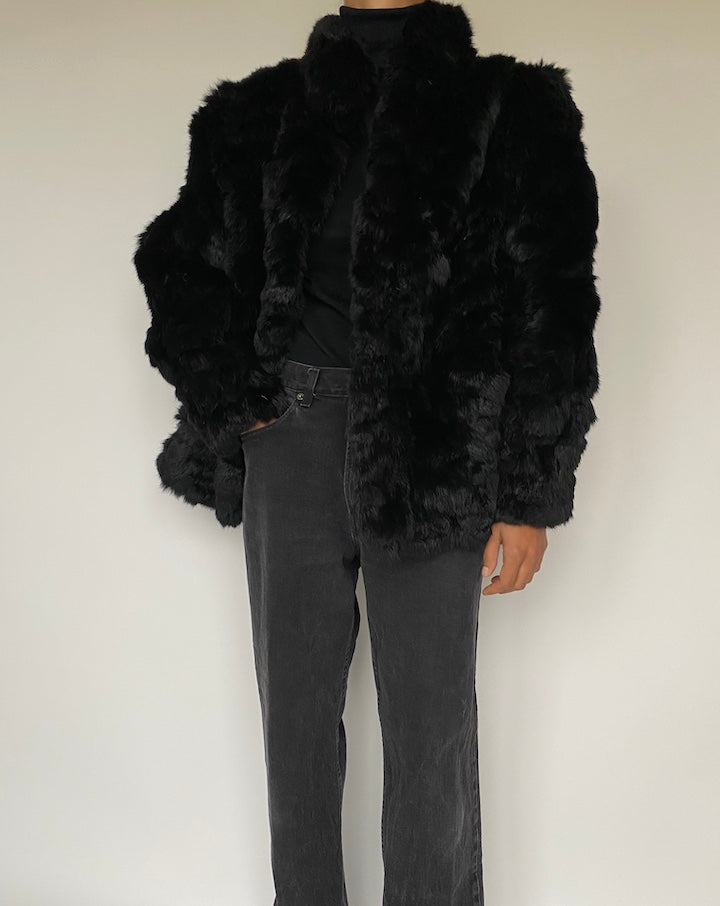 VINTAGE BLACK FUR JACKET 1303 4