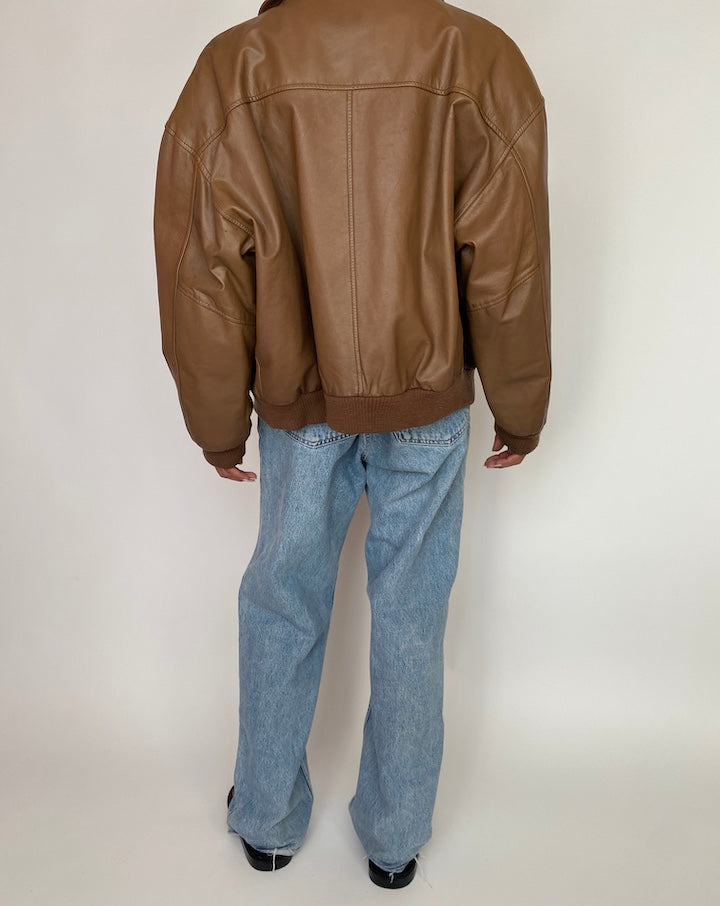 VINTAGE BOXY BROWN LEATHER JACKET 2985