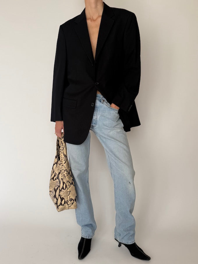 Vintage Pinstripe Blazer Black 6643