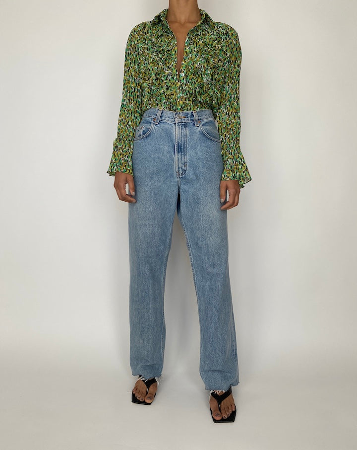 VINTAGE GREEN PATTERNED BLOUSE 2418