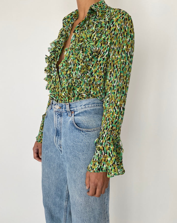 VINTAGE GREEN PATTERNED BLOUSE 2418