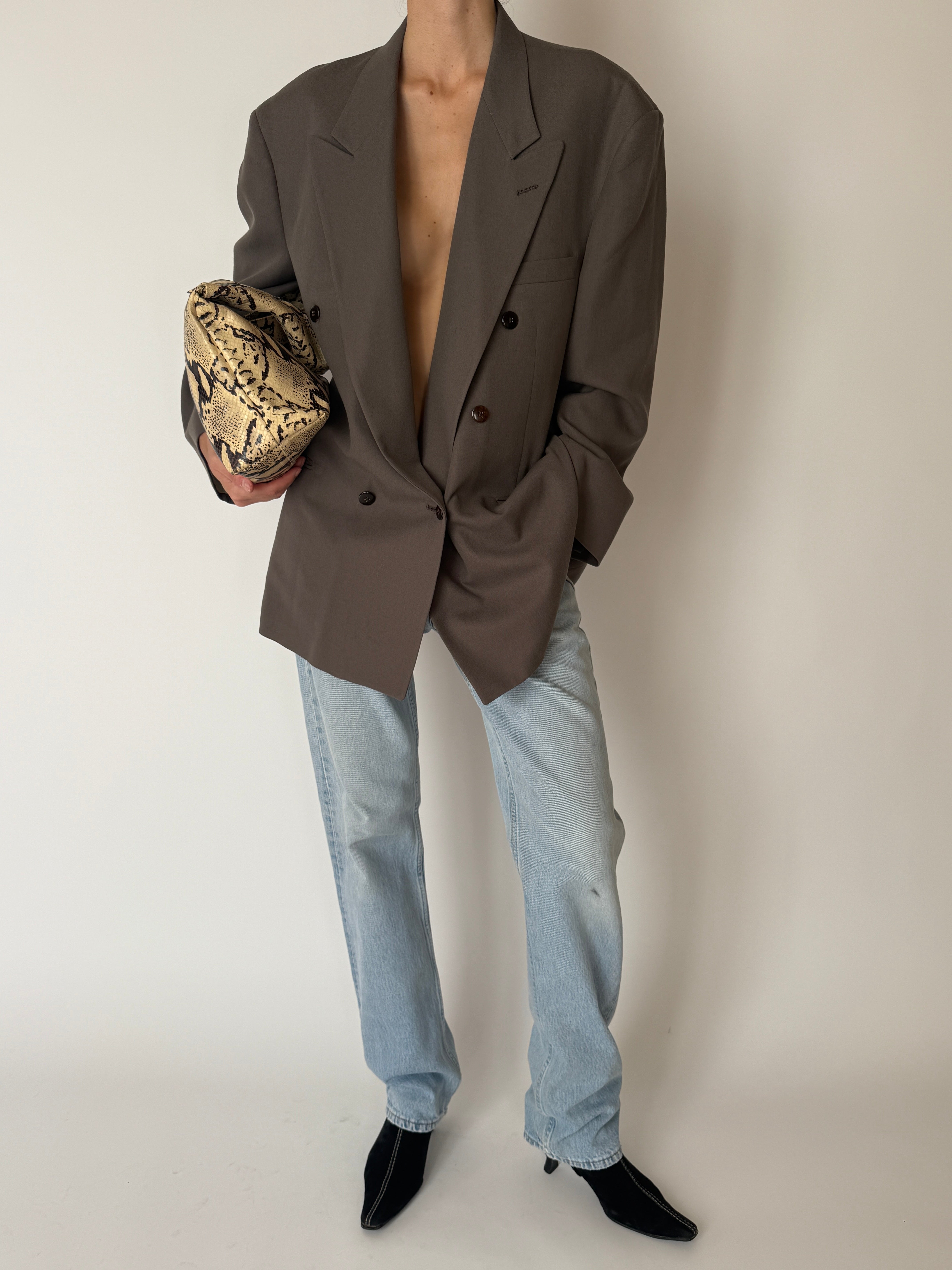 Vintage Oversized Double-Breasted Blazer Taupe 6644
