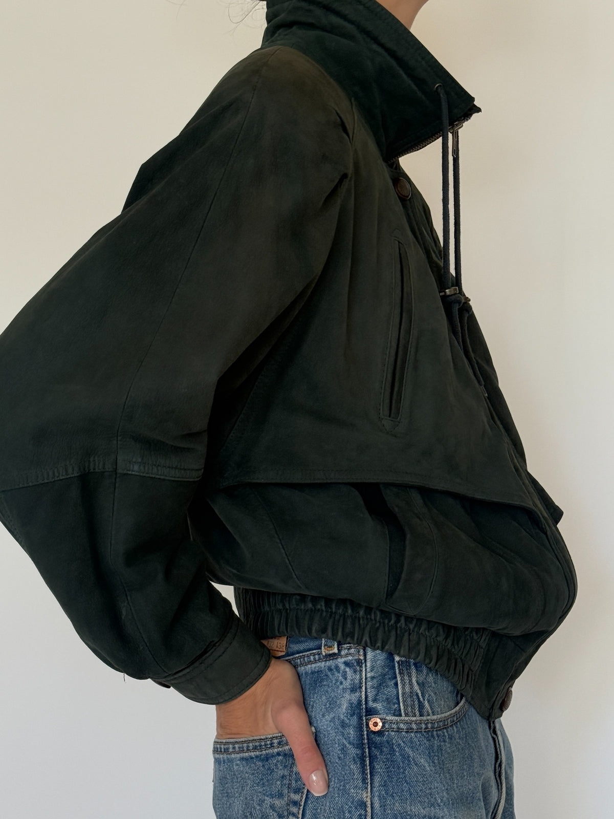 Vintage forest green leather bomber jacket