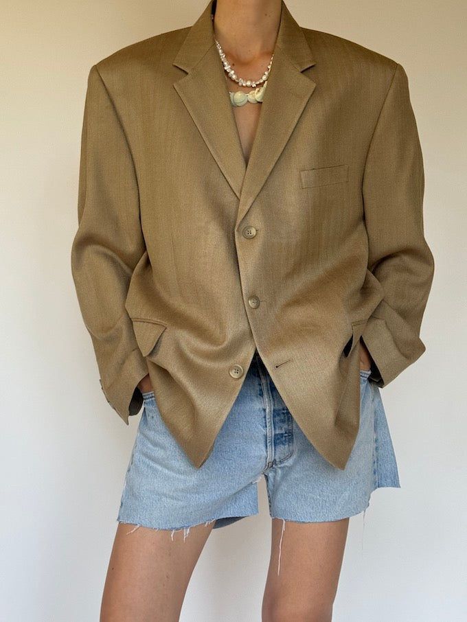 Vintage single-breasted silk blazer beige 6335