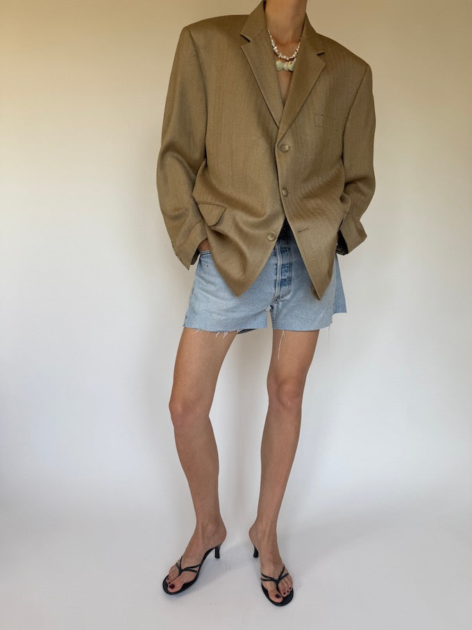 Vintage single-breasted silk blazer beige 6335