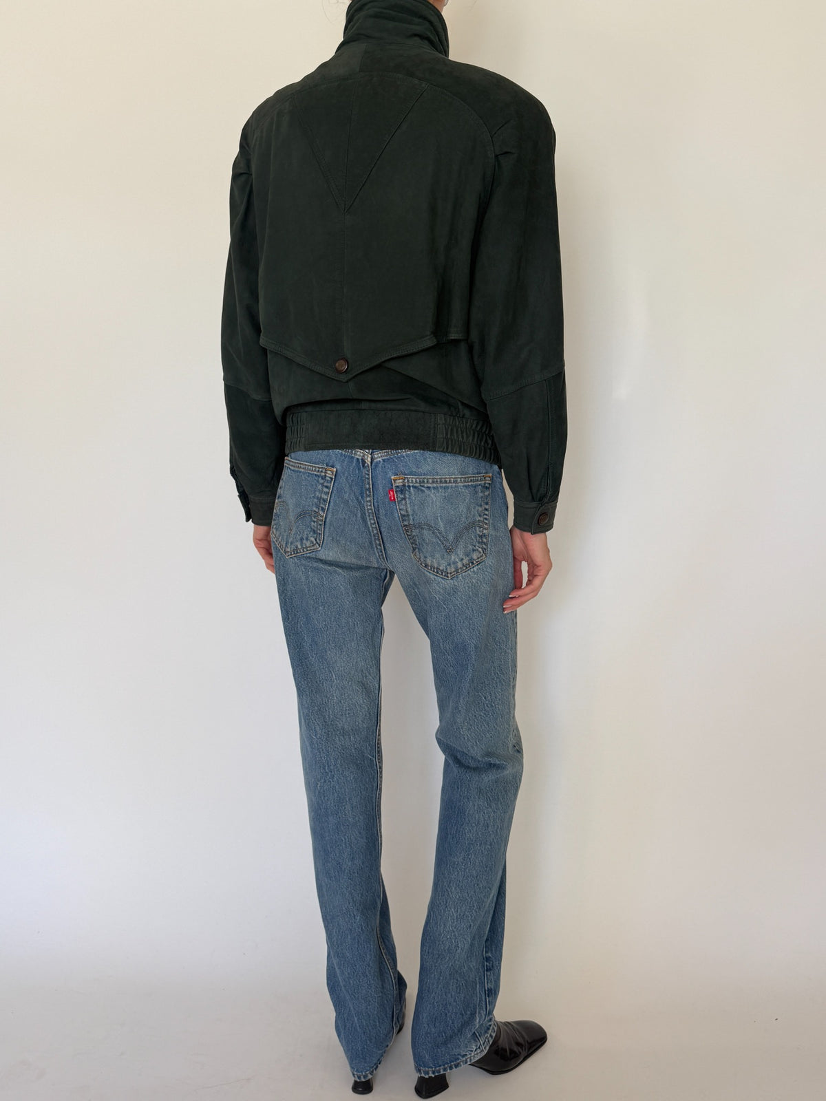 Vintage forest green leather bomber jacket