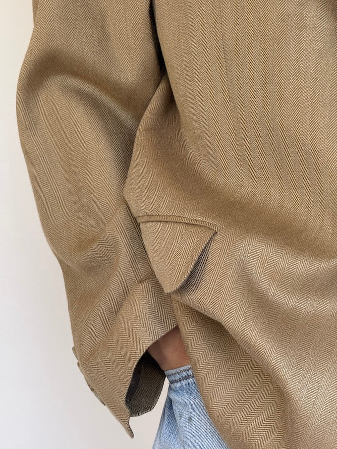 Vintage single-breasted silk blazer beige 6335