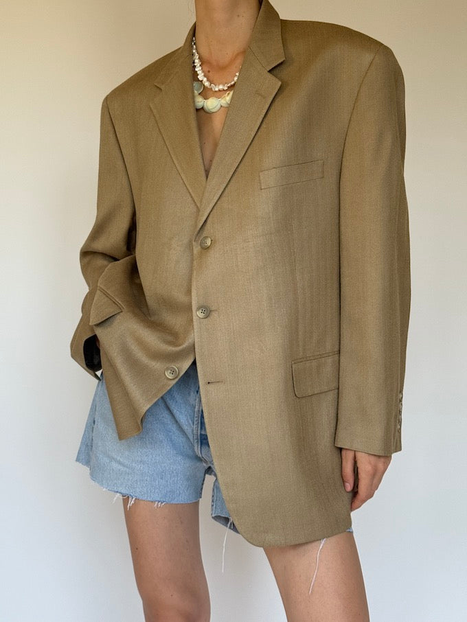 Vintage single-breasted silk blazer beige 6335
