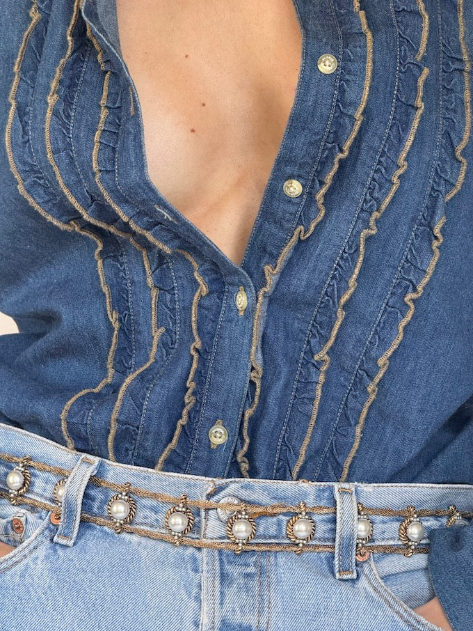Vintage western-inspired ruffled denim shirt 6336