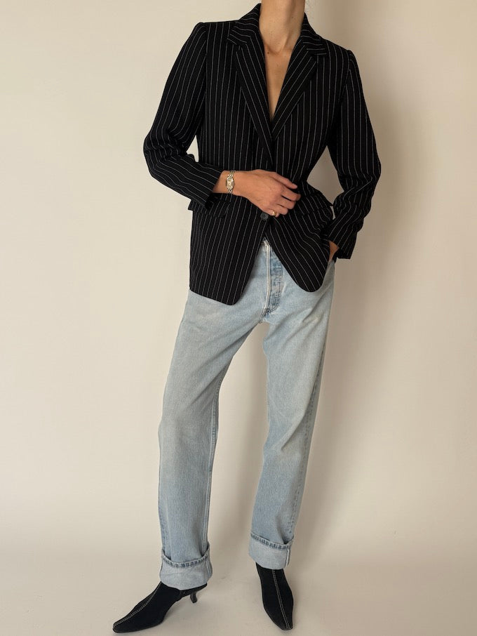 Vintage Pinstripe Blazer Black 6689