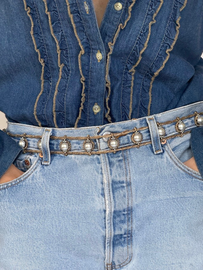 Vintage western-inspired ruffled denim shirt 6336