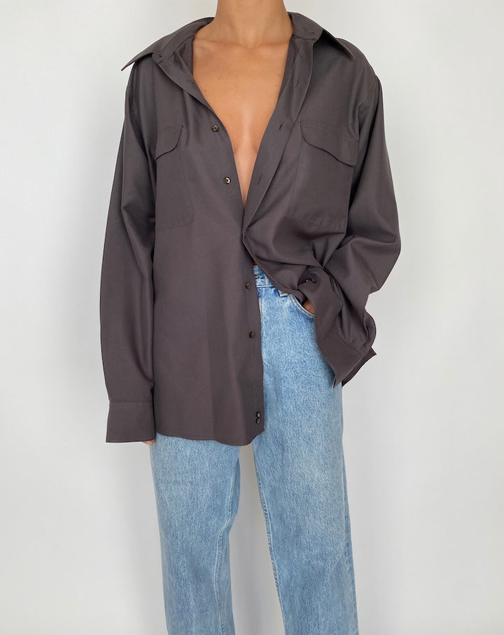 VINTAGE OVERSIZED BROWN BUTTON DOWN SHIRT 2422