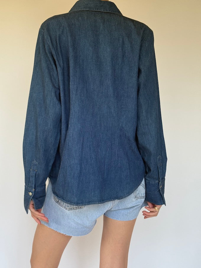 Vintage western-inspired ruffled denim shirt 6336