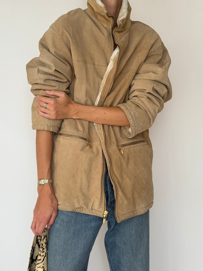 Vintage Beige Suede Leather Jacket 4496