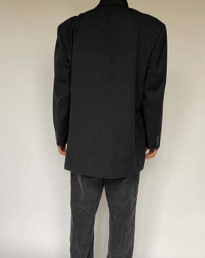 VINTAGE BLACK DOUBLE BREASTED WOOL BLAZER 1636