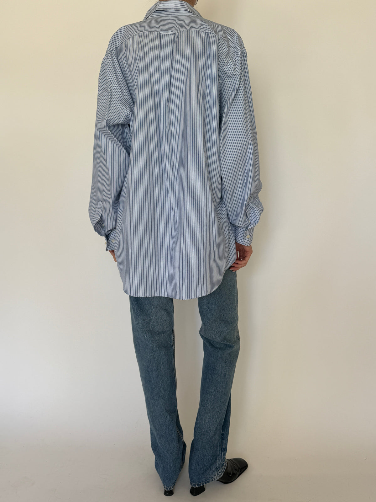 Vintage Oversized Stripe Cotton Shirt Light Blue 7934