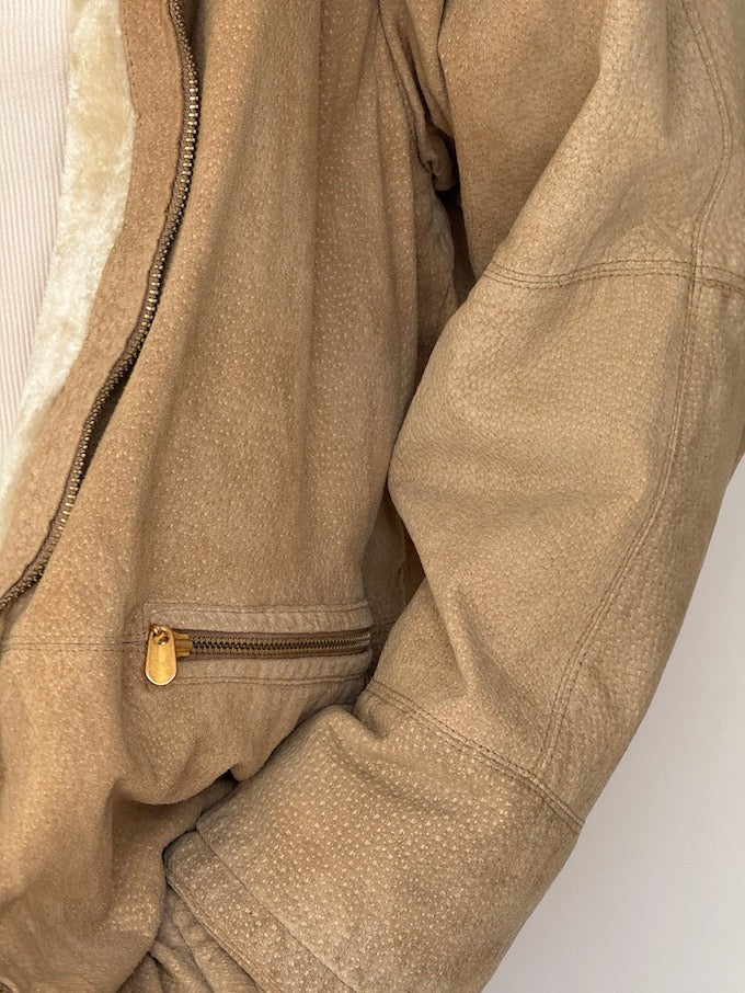 Vintage Beige Suede Leather Jacket 4496