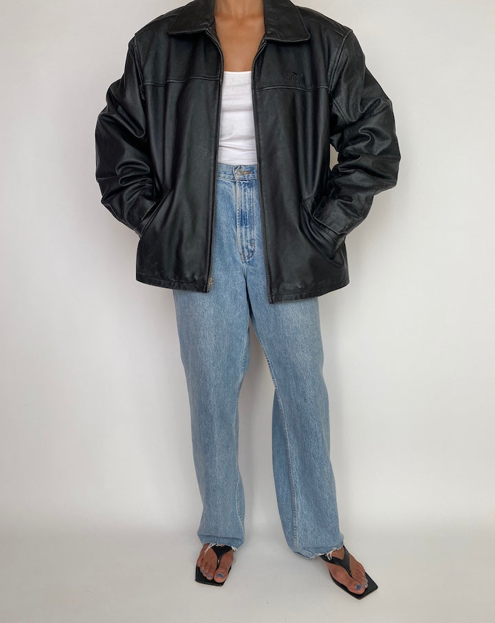 VINTAGE OVERSIZED BLACK LEATHER JACKET 2994