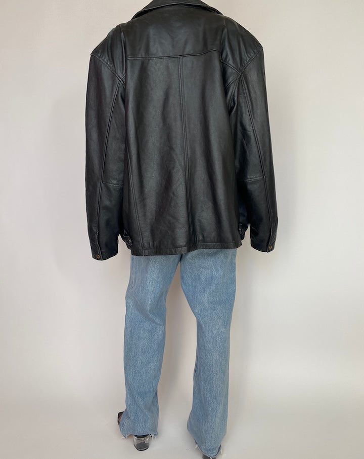 VINTAGE OVERSIZED BLACK LEATHER JACKET 2994