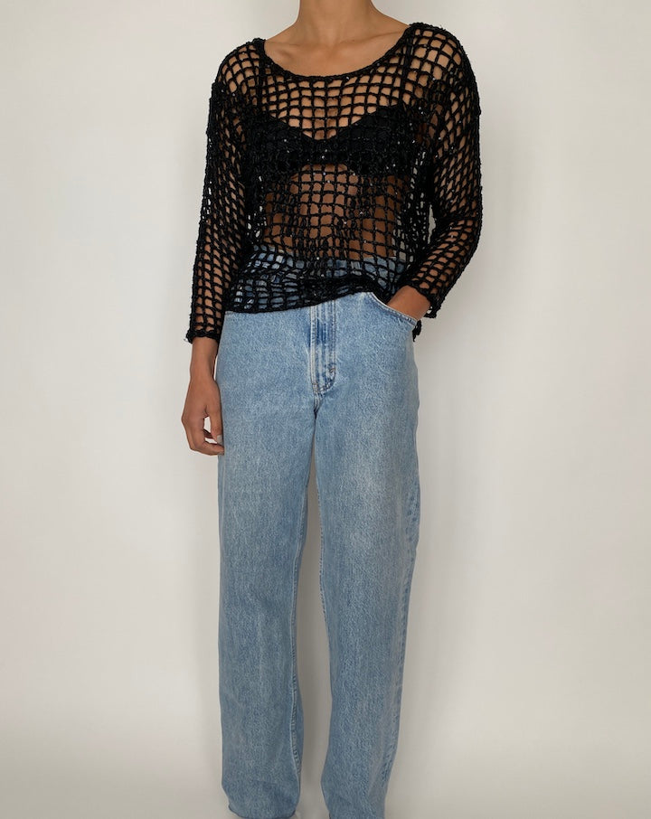 VINTAGE KNITTED LONG SLEEVE TOP WITH SEQUIN DETAILING 2426