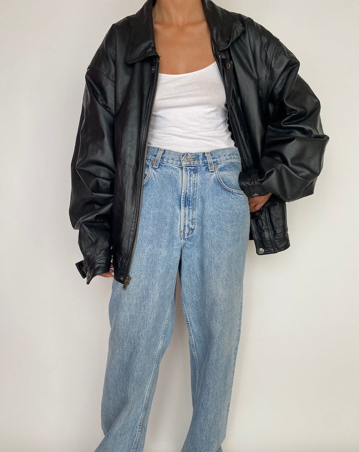 VINTAGE OVERSIZED BLACK LEATHER JACKET 2996