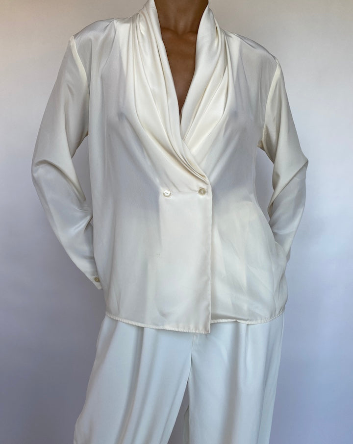 VINTAGE CREAM DRAPED BLOUSE 303