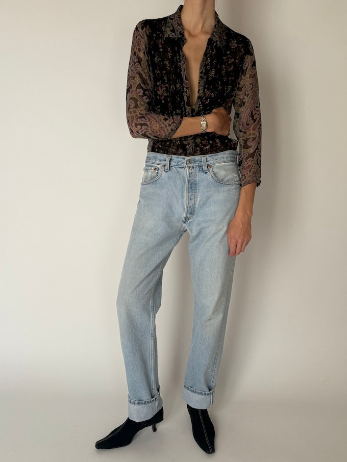 Vintage Sheer Silk Floral Paisley Blouse 6649