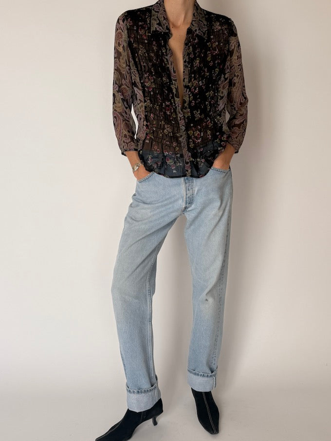 Vintage Sheer Silk Floral Paisley Blouse 6649