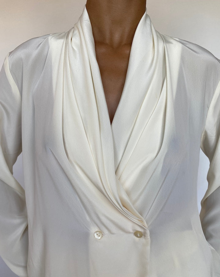 VINTAGE CREAM DRAPED BLOUSE 303