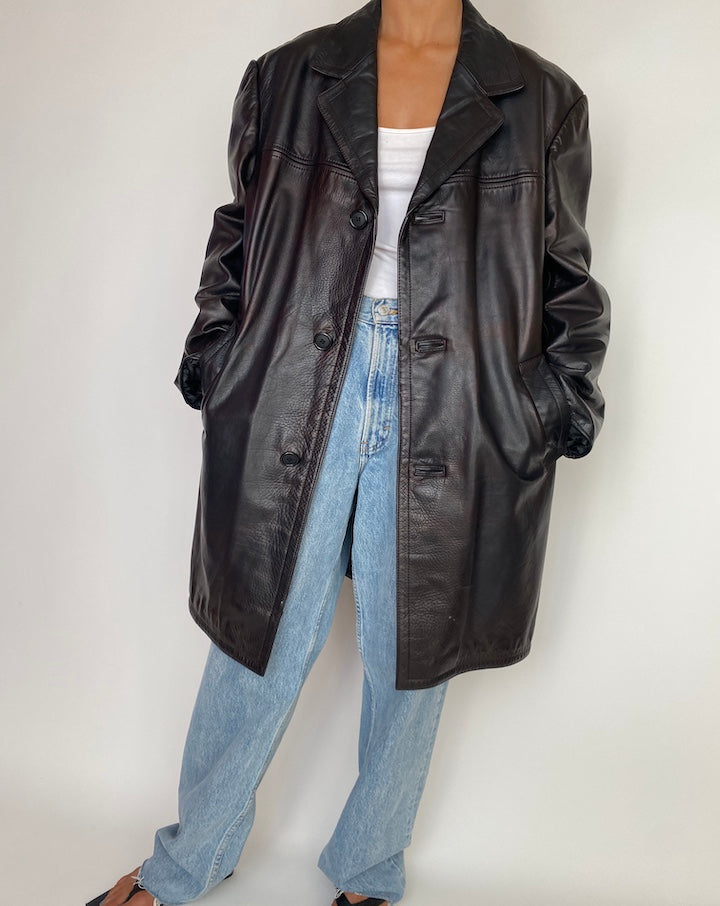 VINTAGE OVERSIZED BLACK LEATHER JACKET 2997