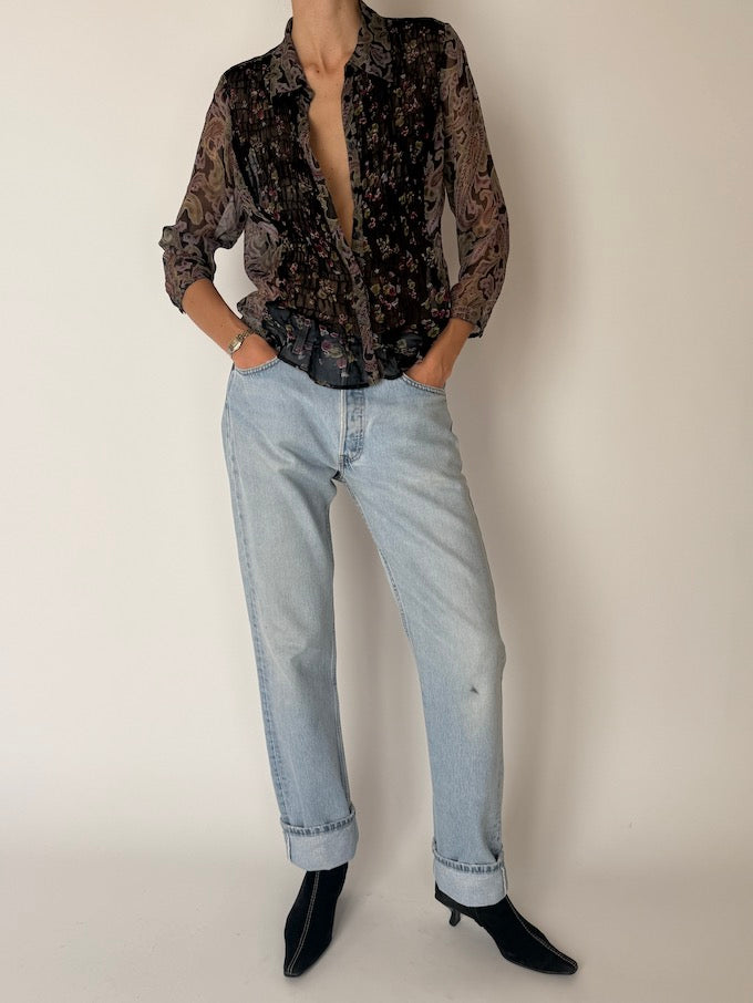 Vintage Sheer Silk Floral Paisley Blouse 6649