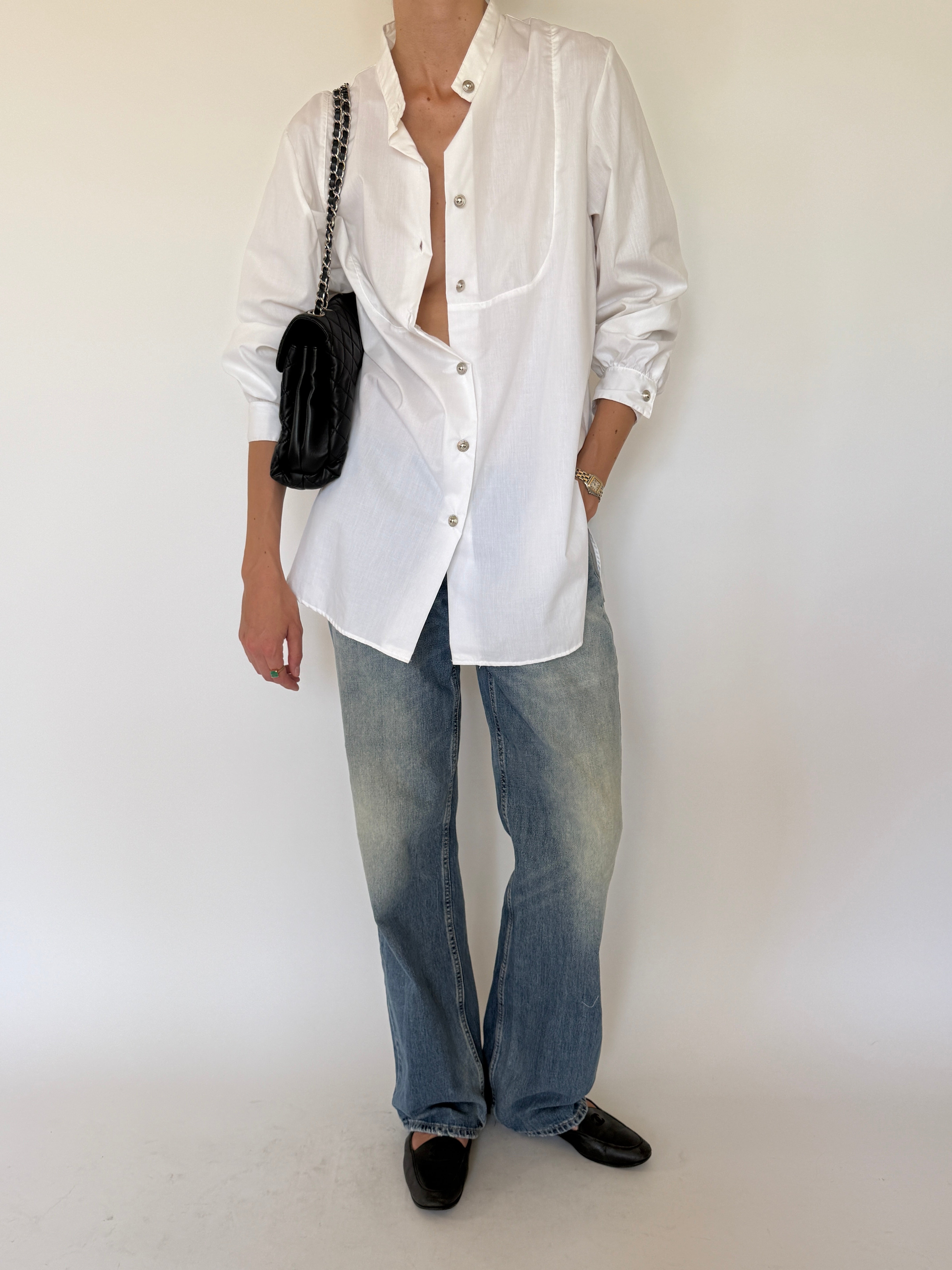 Vintage Lightweight Button-Up Shirt White 8058