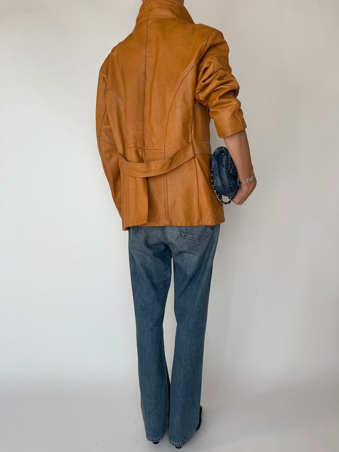 Vintage Beige Leather Jacket 5077